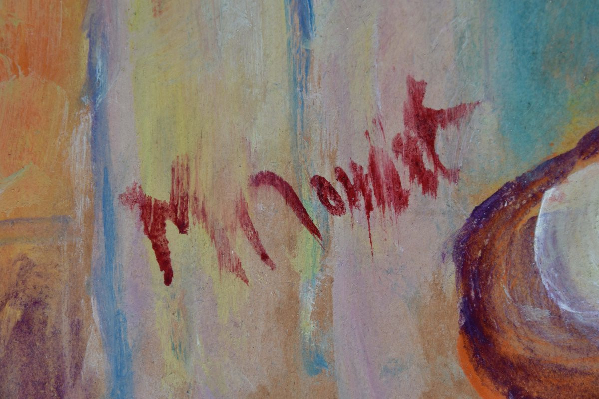 Madeleine Rouart "the Bouquet At The Window" Oil On Cardboard 58x39-photo-3